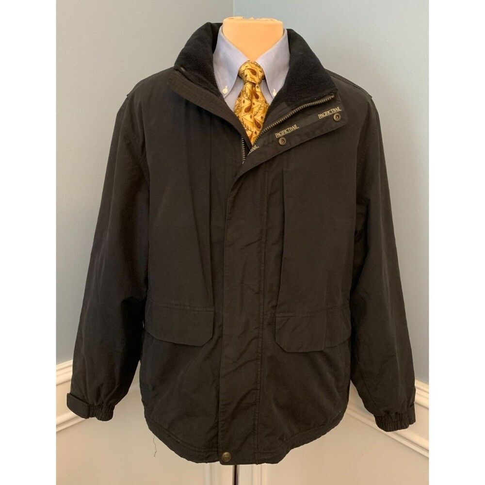 Pacific Trail Coat Mens L Hooded Nylon Vented Quilted Fleece Lined Repellent